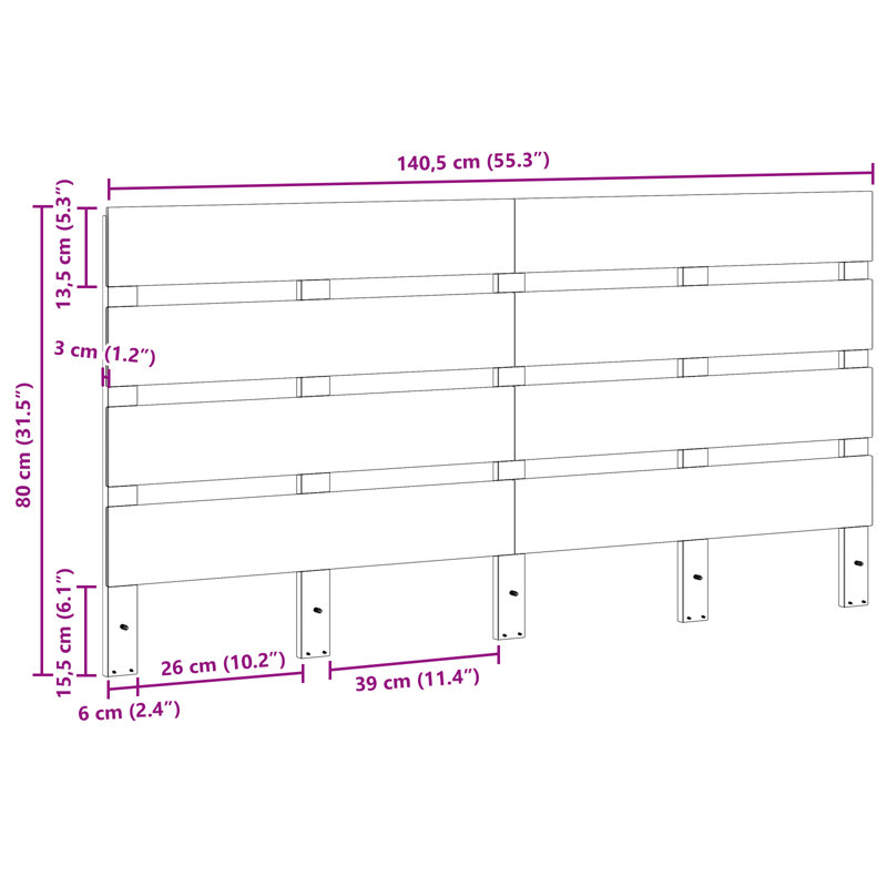 Solid Wood Headboard, 80cm H x 140.5cm W x cm D