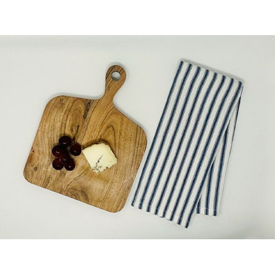 Square Cutting Board With Navy Striped Towel Set