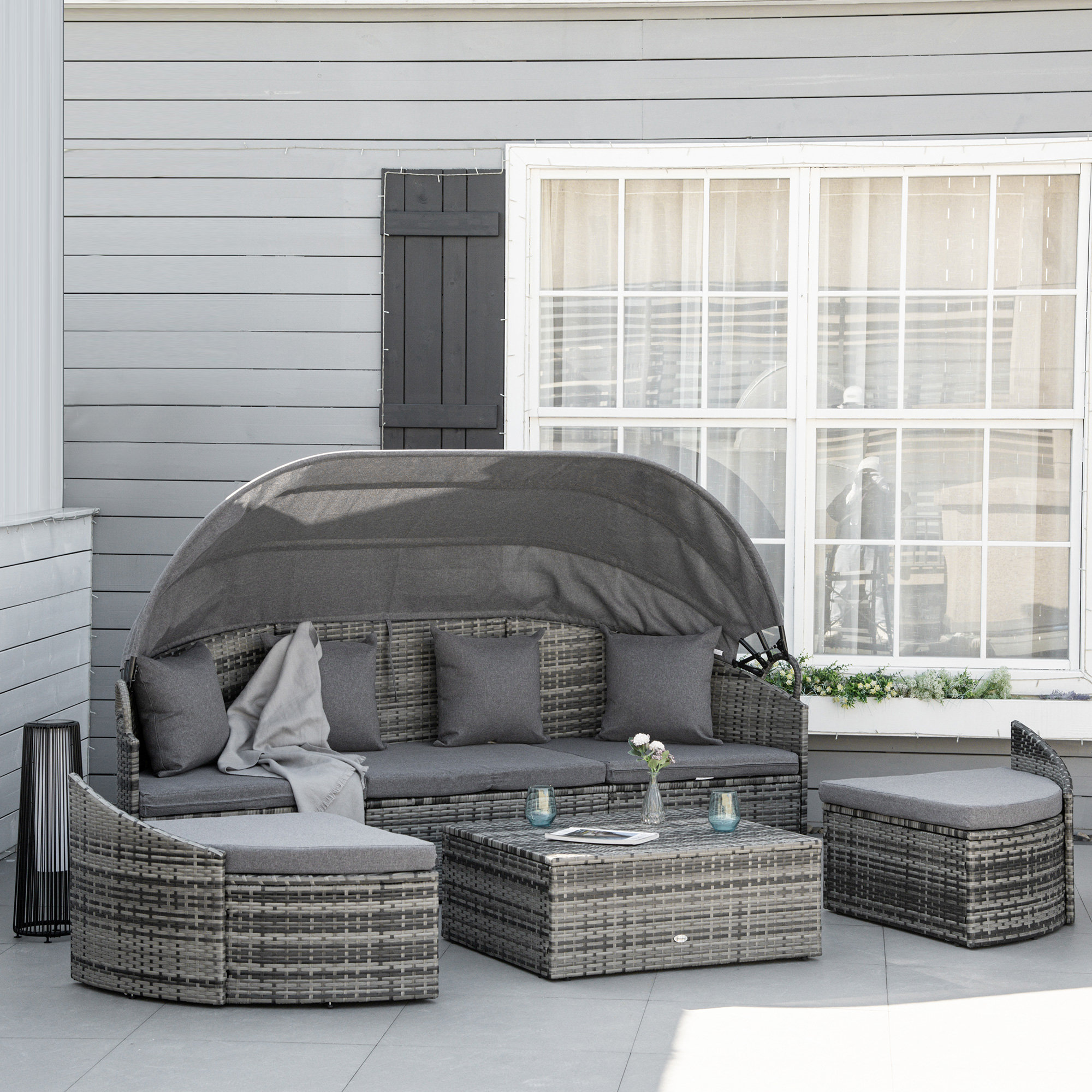Ebern Designs Shenae 4 Pieces Patio PE Wicker Lounge Set, Outdoor ...