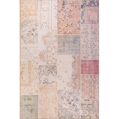 Tapis décoratif beige à motif tissé patchwork rétro
