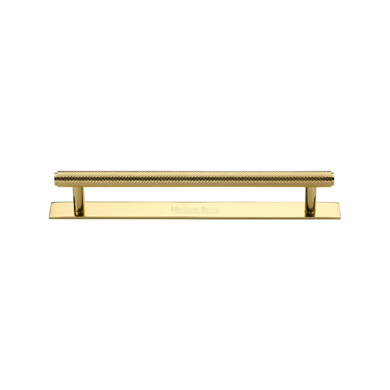 Heritage Brass Heritage Cabinet Pull Knurled Design with Plate, 12.8cm, Polished Brass