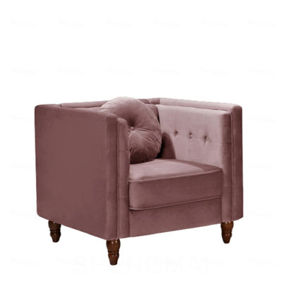 Chaise d'appoint classique Chesterfield, chaise d'appoint à accoudoirs carrés capitonnés avec pieds fuselés en bois, chaise longue rembourrée en velours écrasé