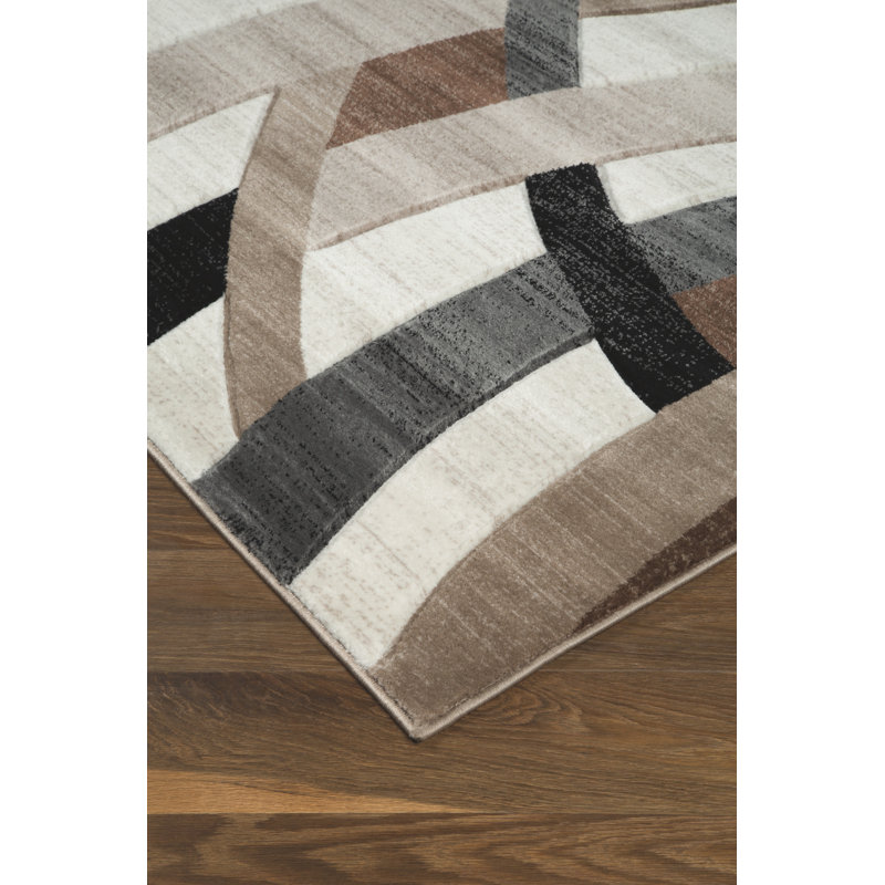 Tapis abstrait brun / blanc Meisner, Rectangle 5 pi x 6 pi 7 po