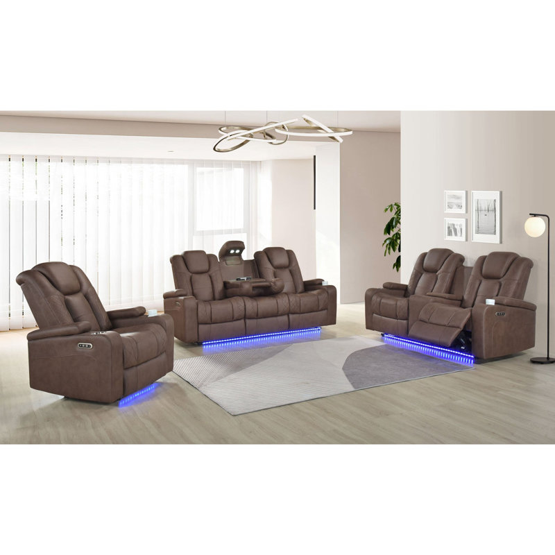 Ensemble de salon inclinable 3 pièces brun cendré, Brun