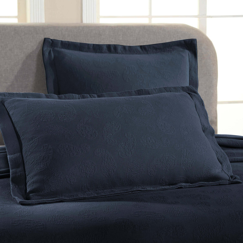 Couvre-lit matelassé à motif cachemire 100% coton Neo Aldin, Couvre-lit simple et 1 taie standard, Marine