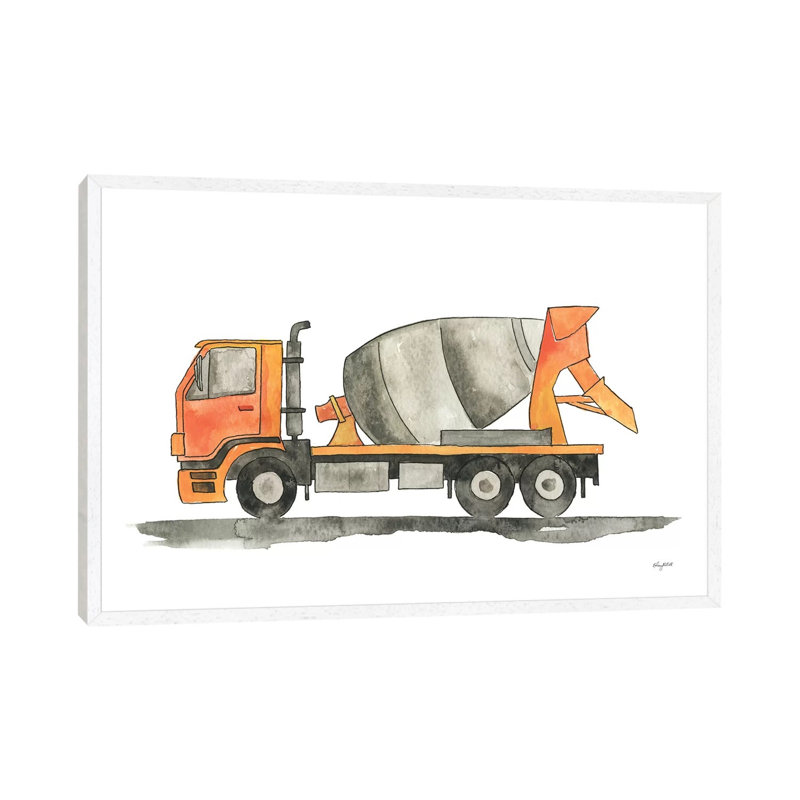 Cement Truck by Kelsey McNatt - Painting on Canvas, White Framed, 66.04cm H x 101.6cm W x 3.81cm D
