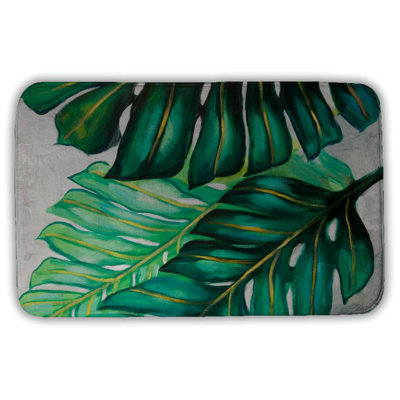 Three big exotic plant leaves Bath Mat with Non-Slip Backing - Quick Dry Memory Foam Bathroom Rug - Absorbent - Modern Plush Spa-Style - Machine Washable