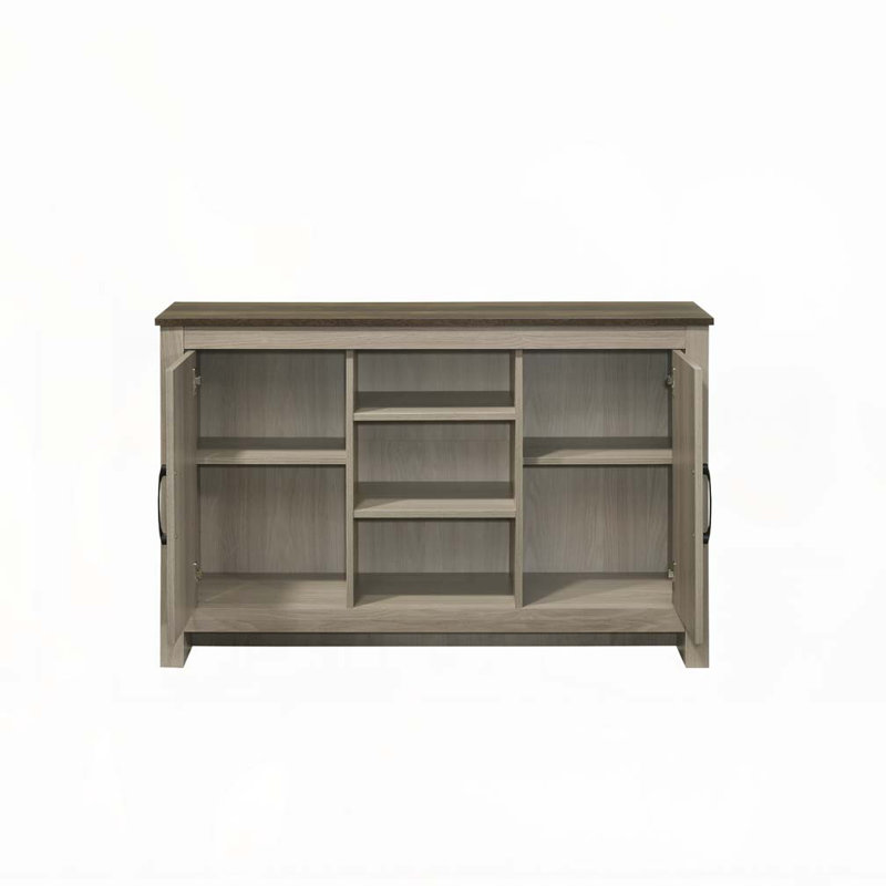 Console en chêne gris de 47 po Nyla, buffet, buffet avec tablettes et portes d'armoire