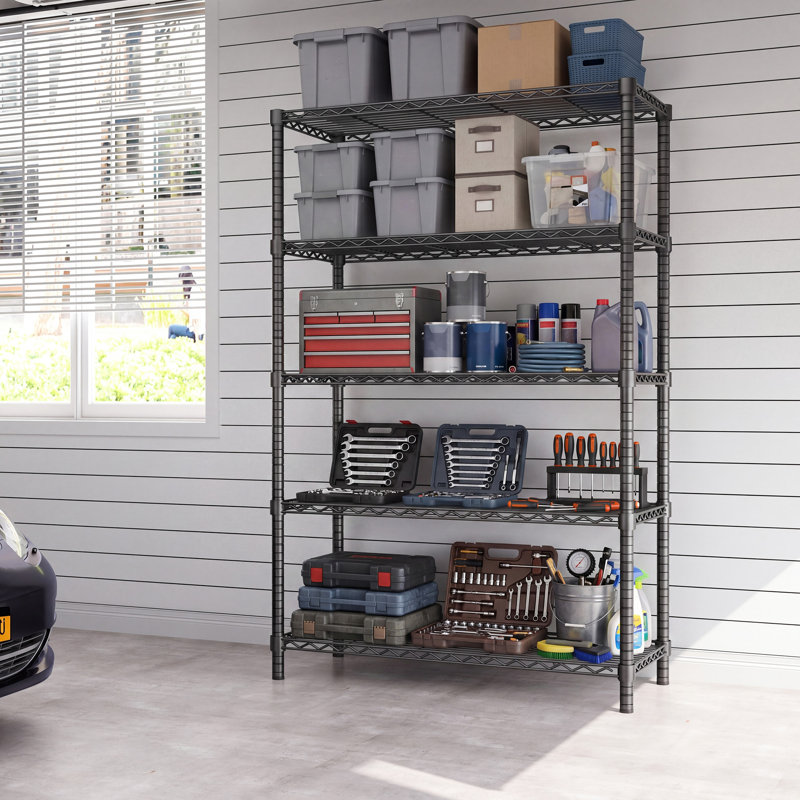 5-Tier Heavy-Duty Adjustable Wire Garage Shelving Unit with 400 lbs. Shelf Capacity, Black, Black, 72" H x 48" W x 20" D