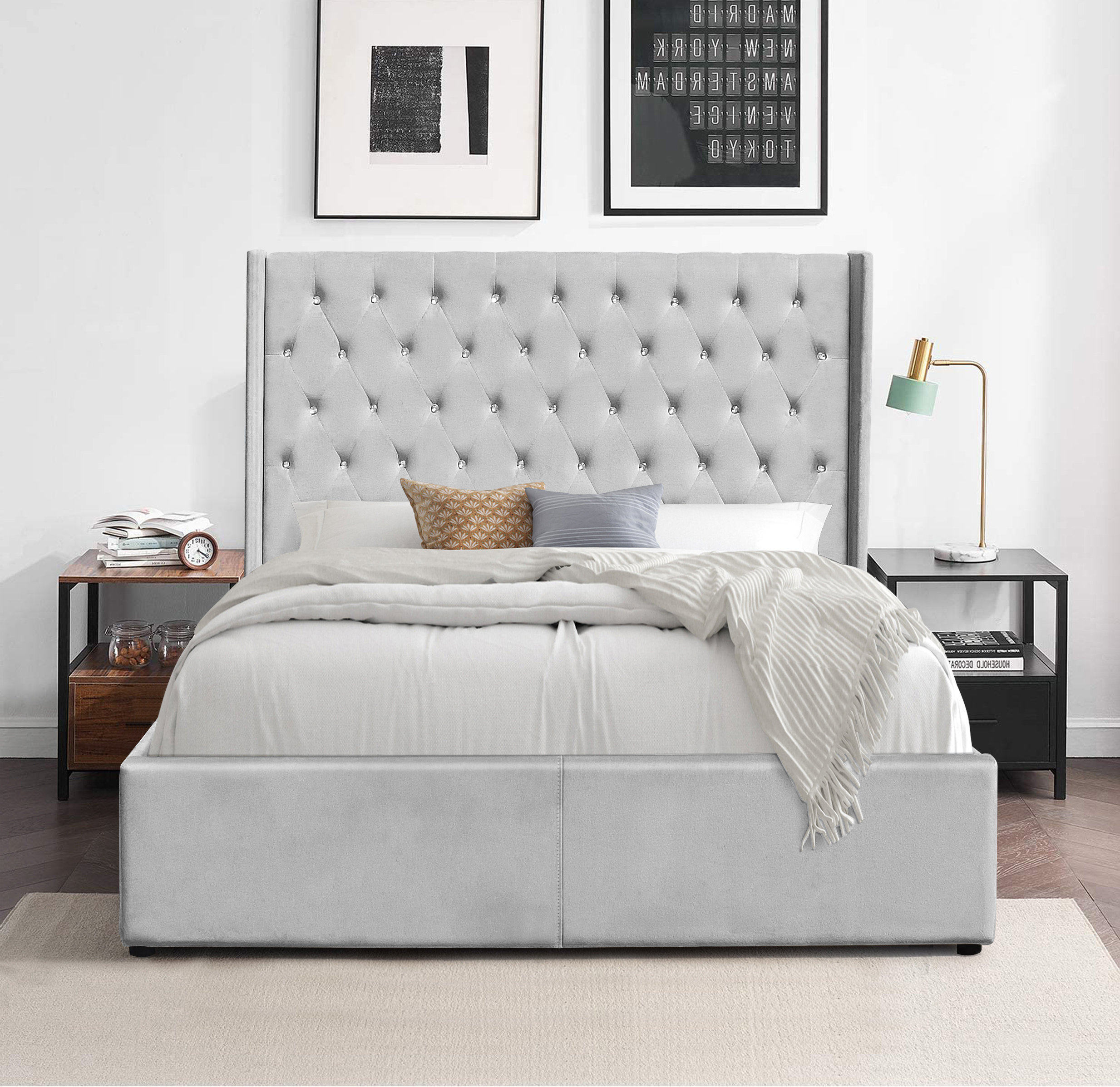 Savoy grey upholstered ottoman storage outlet bed