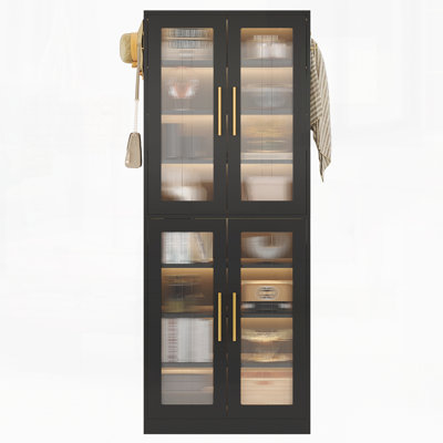 67" Tall Bookcase With Doors, LED And 8 Adjustable Shelves Storage Cabinet For Living Room