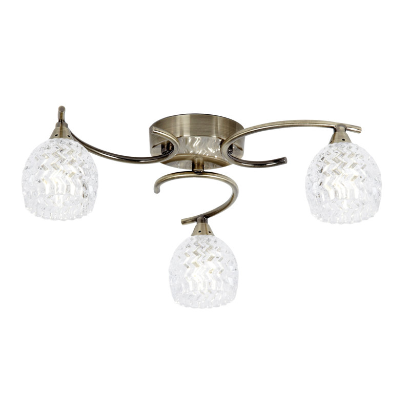 Minden Glass Semi Flush Mount, Antique Brass