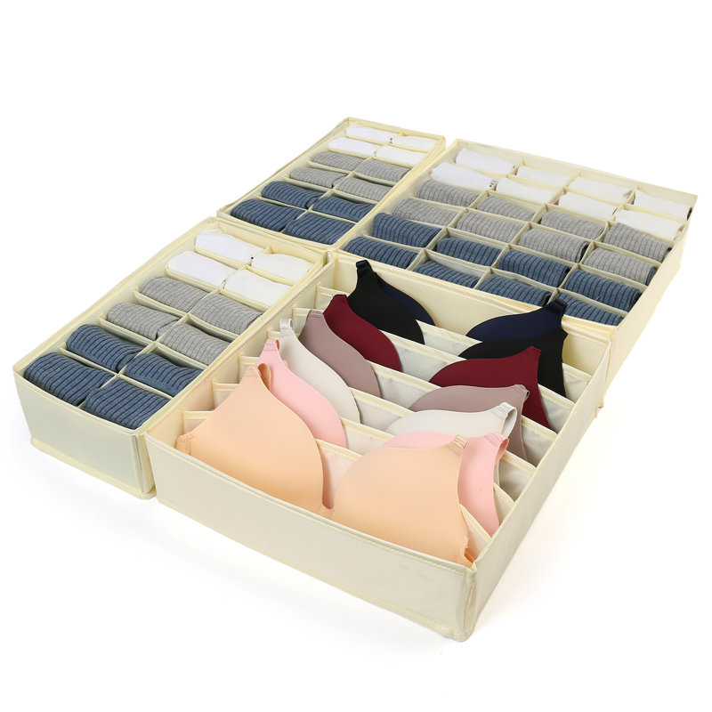 4 pièces organisateurs de tiroir pliables, organisateur de sous-vêtements pour garde-robe, beige