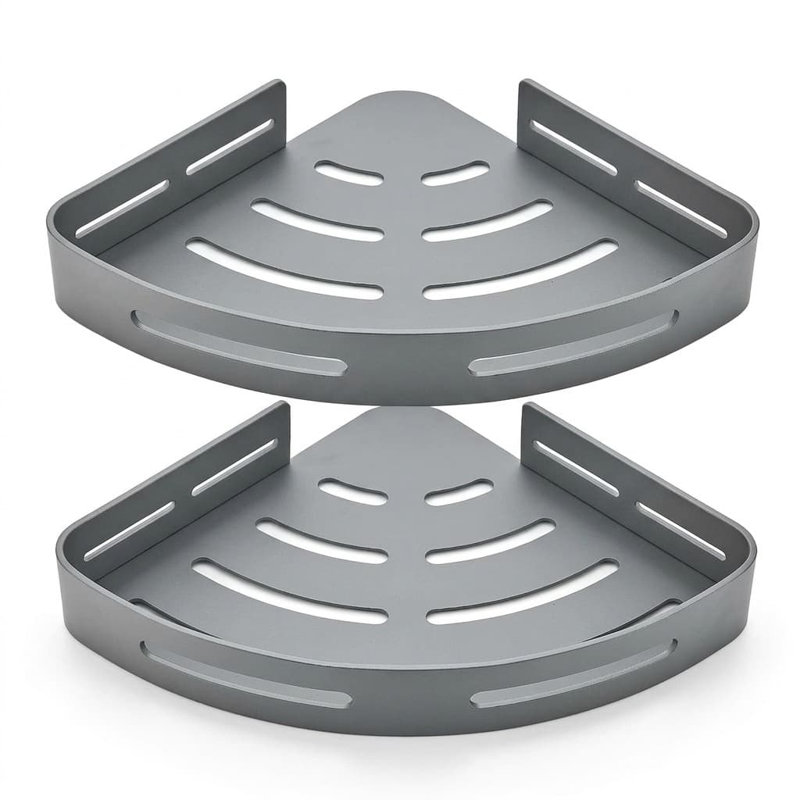 Étagère de coin de douche à 2 niveaux gris foncé, fixation murale adhésive sans perçage, Gris foncé