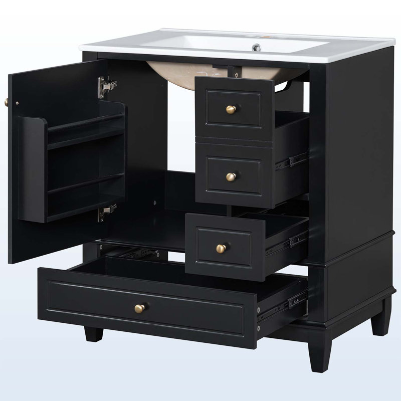 Meuble-lavabo 30 po avec lavabo, Noir, noir, noir, noir