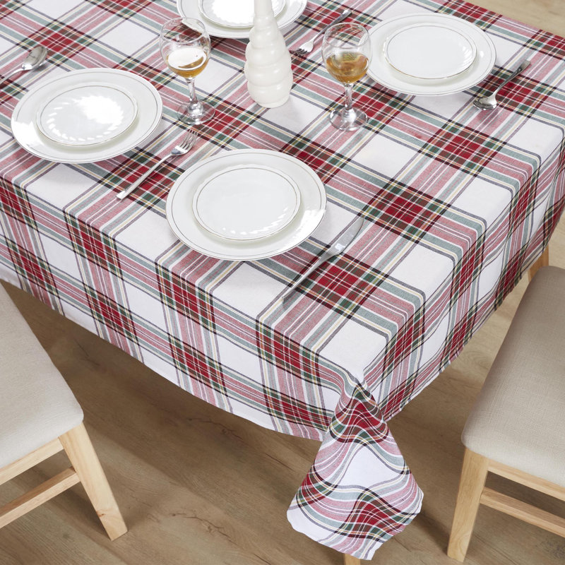 Kate Aurora Tis The Season Plaid Gingham Tartan 100% Cotton Classic Christmas Tablecloth-60"W, 84" Rectangle
