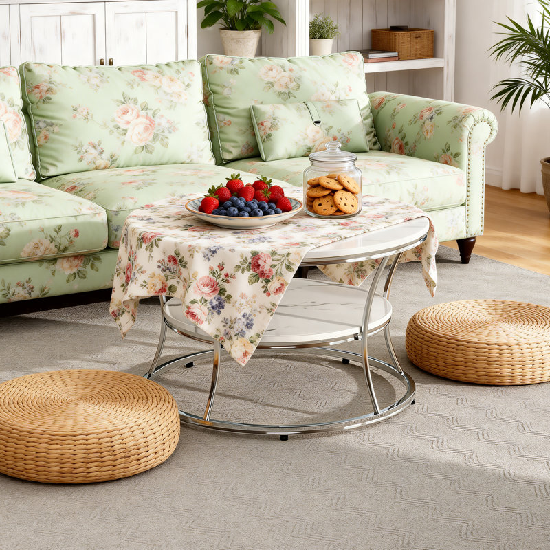 Nolberto Round Coffee Table With 2-Tier Storage Shelves