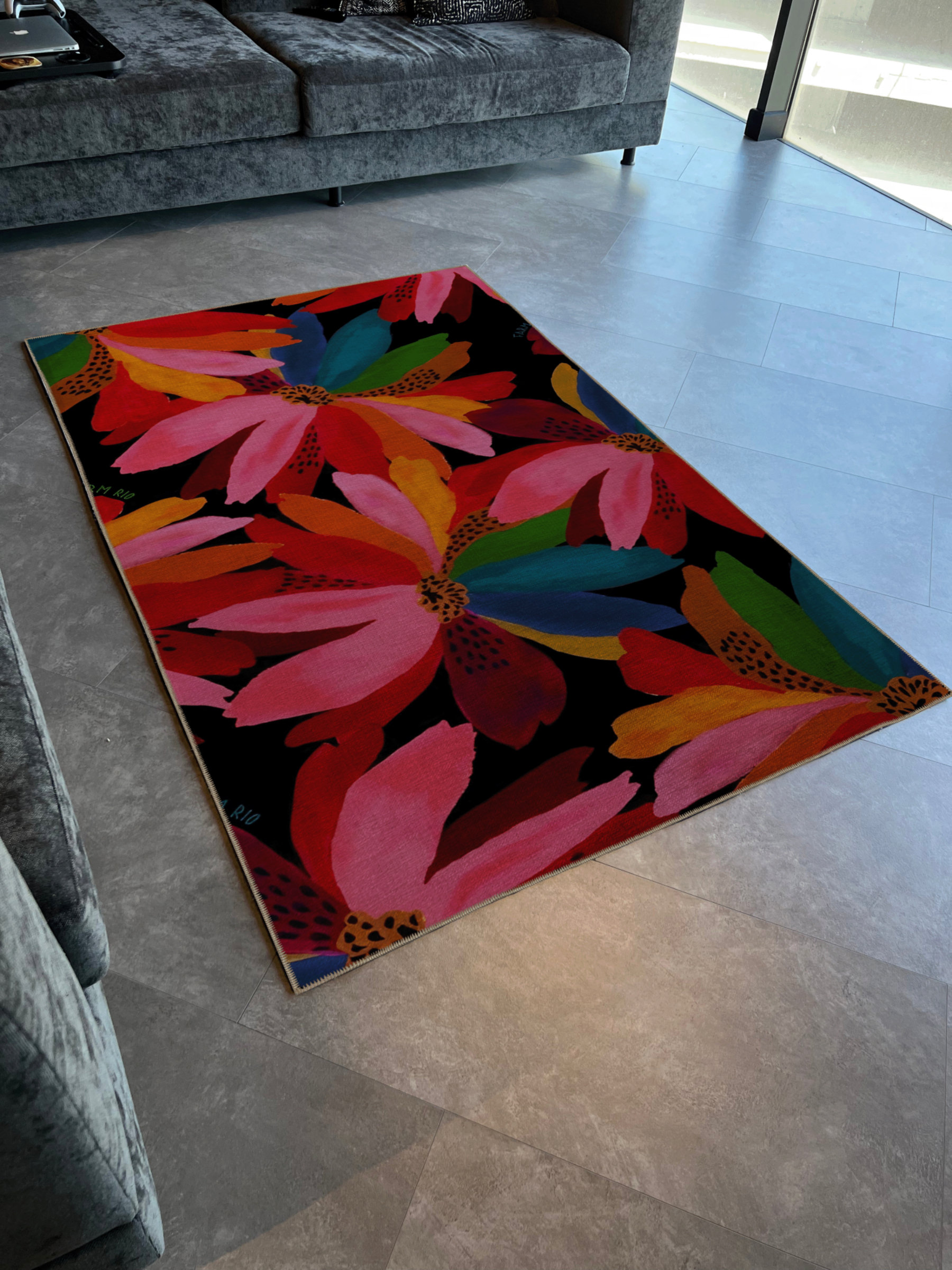 Latitude Run® Senikka Digital Print Carpet Pink Red Black Color Floral ...
