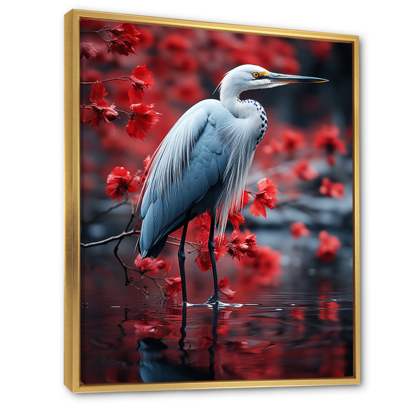 Bacheller " Heron Graceful Waters II ", 20" H x 12" W x 1" D, Gold Floater Framed