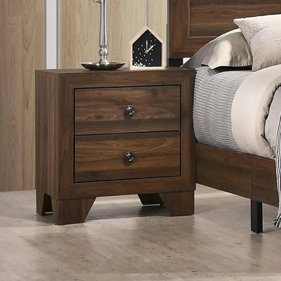 Table de chevet transitionnelle 1Pc 2 tiroirs avec quincaillerie en métal brun
