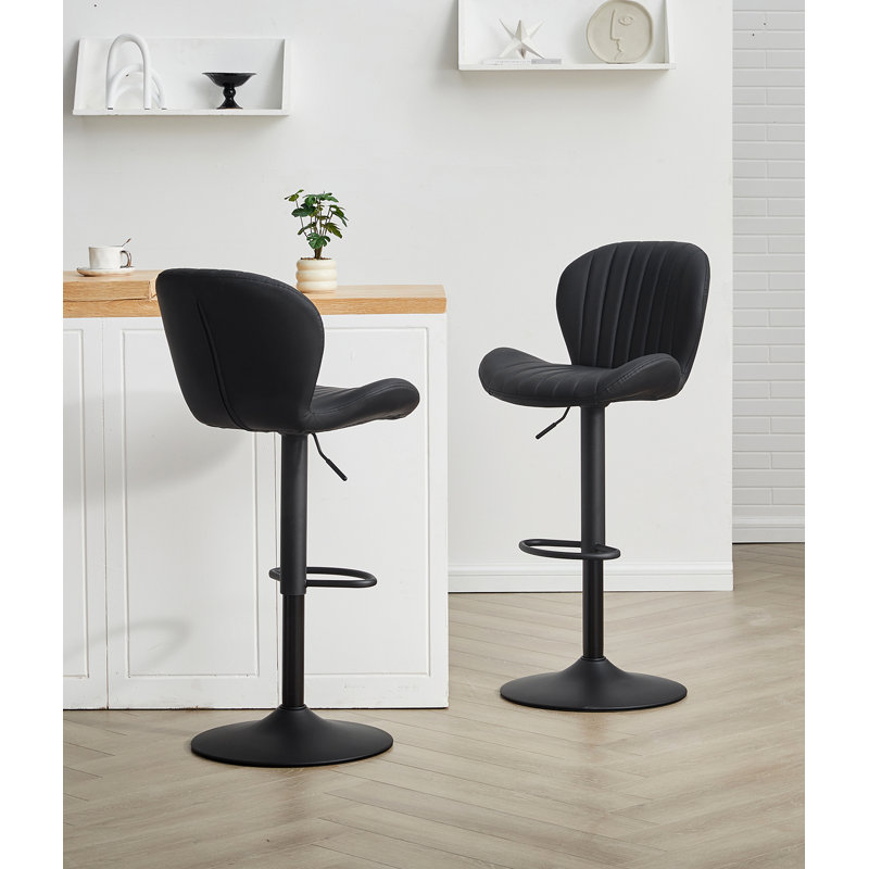 Swivel Upholstered Adjustable Height Counter Stool with Metal Frame, Black