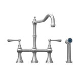 Whitehaus Collection Lead-Free Solid Stainless Steel Bridge Faucet with a Long Traditional Spout, Lever Handles and Side Spray