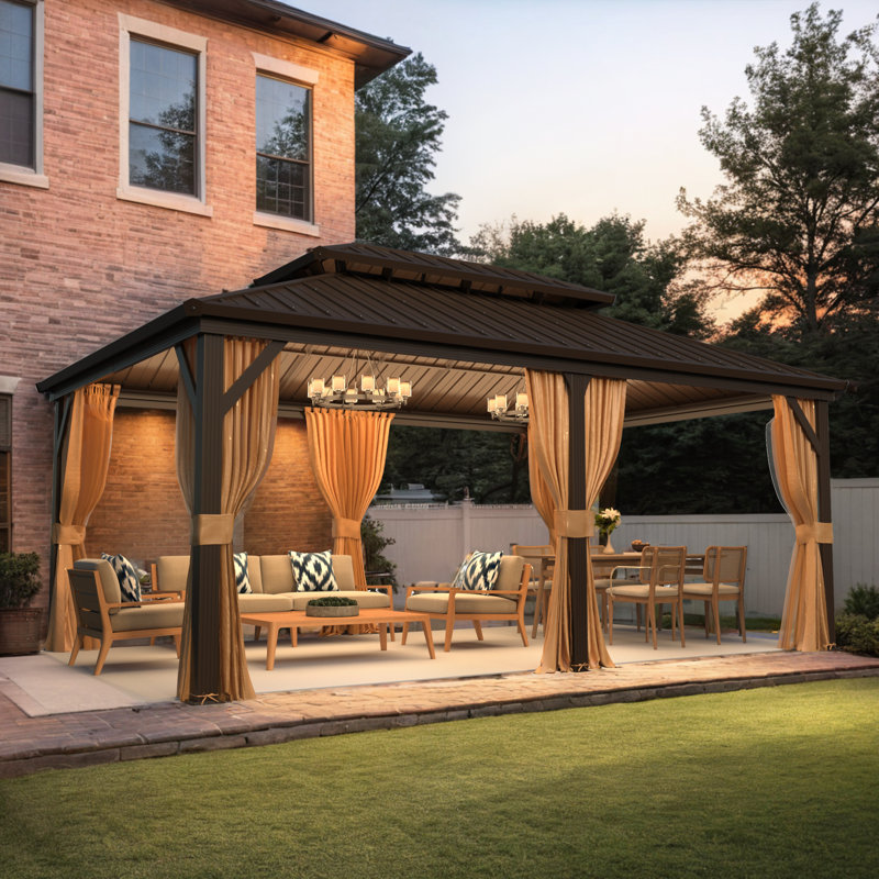 12 Ft. W x 18 Ft. D Outdoor Patio Gazebo, Hardtop Gazebo with Galvanized Steel Roof and Aluminum Frame