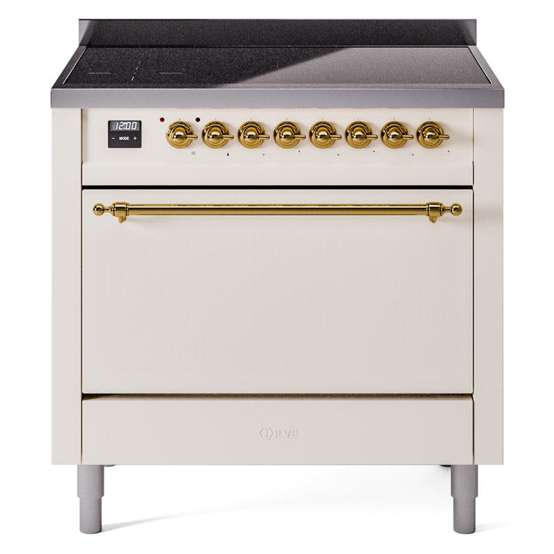 ILVE Nostalgie II Series 36 inch Induction Range with 6 Induction Elements (Glass Door), Antique White/Brass