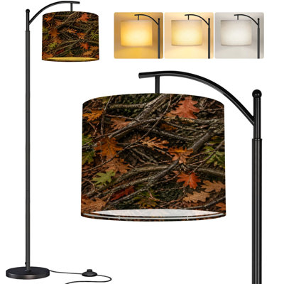 Lampe sur pied arc camouflage forêt réaliste branches d'arbres sans soudure vert brun chêne haute lampe sur pied moderne abat-jour réglable en lin à 3 températures de couleur