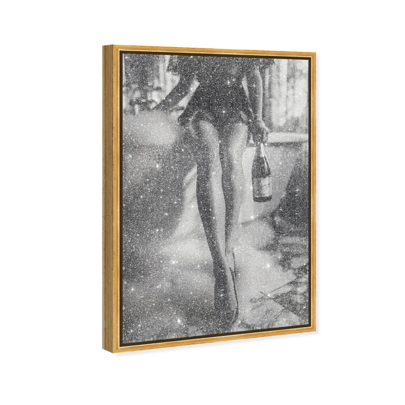 Bubbly Midnight Fashion Canvas Print by Oliver Gal, Black Frame, 10 x 15, 11"H x 16"W, Gold Floater Frame