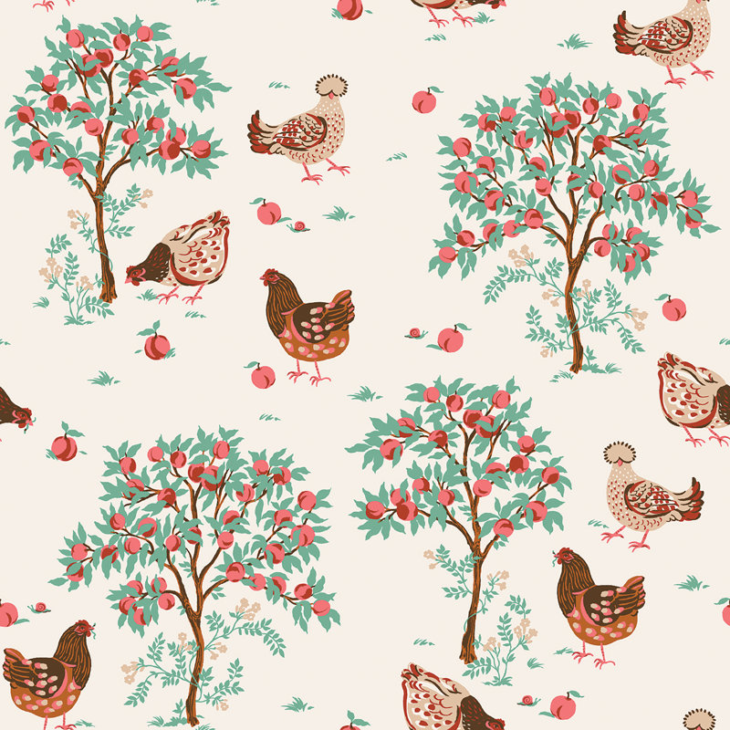 Papier peint poule en lin, Blanc