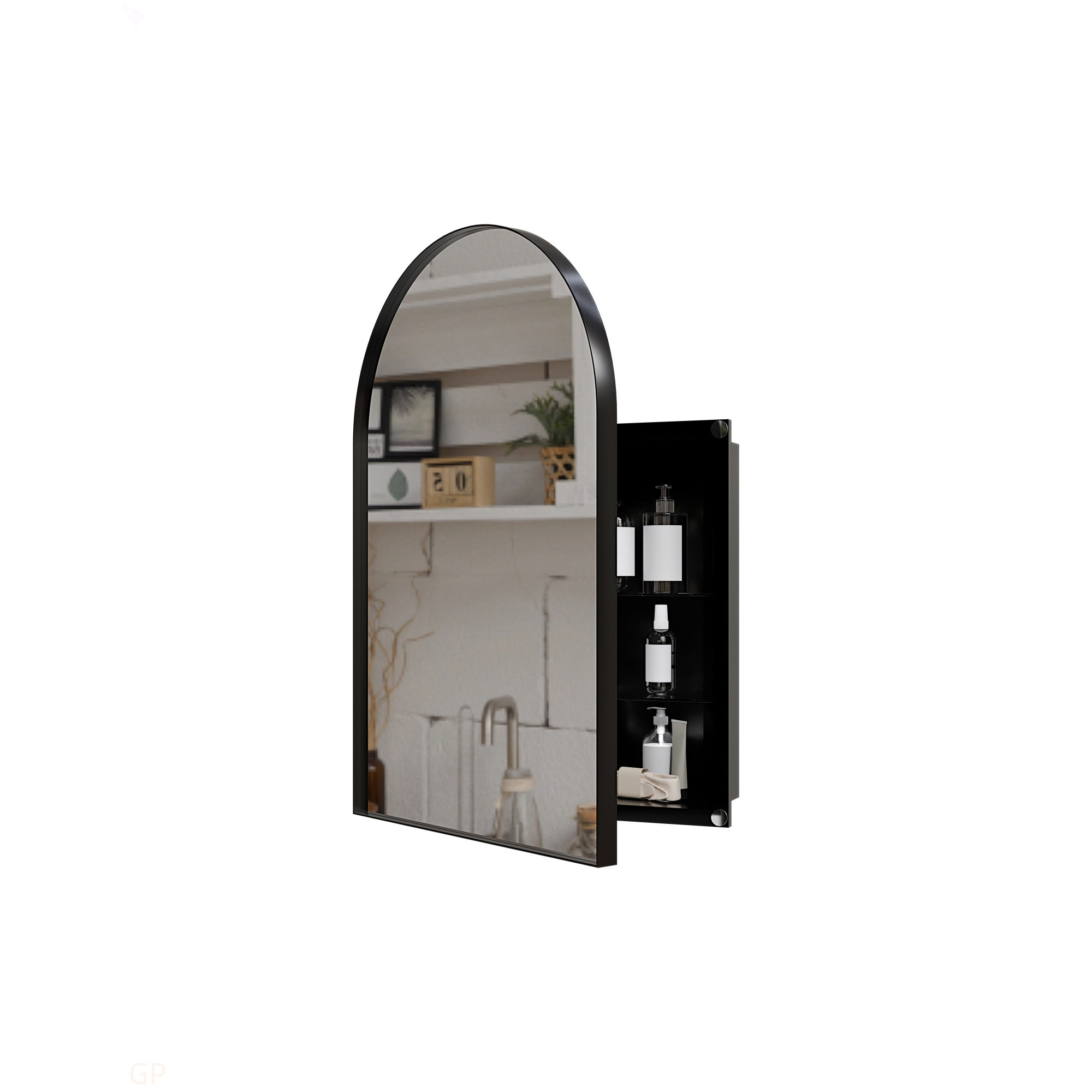 Latitude Run® 24X36 Inch Arched Recessed Medicine Cabinet, Metal Framed ...