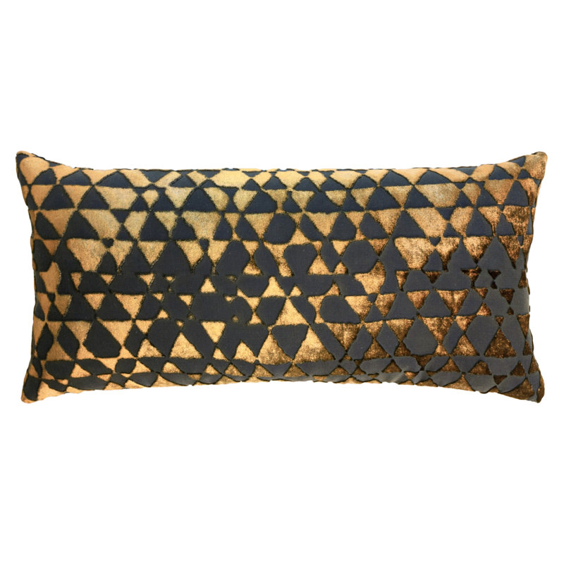 Triangles Rectangle Velvet Pillow Cover & Insert, 7" x 15", Copper Ivy