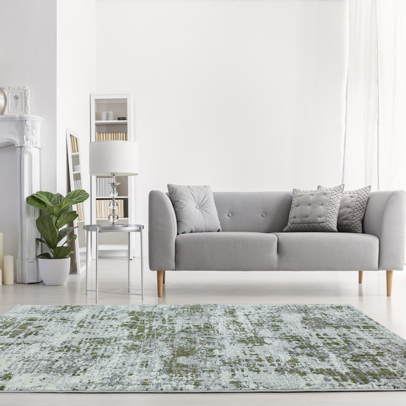 Abstract Green Modern Easy To Clean Abstract Rug For Dining Room Bedroom And Living Room, Polypropylene Plastic/Polyester