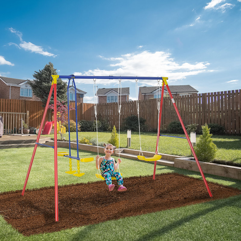 Outsunny Metal Swing Set with 2 Swing(s), Multicolor