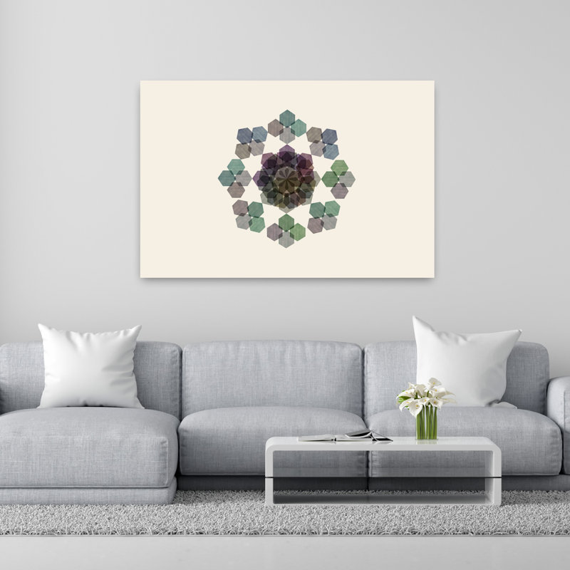 Muted Geometric Overlap Hexagon Art Print 4 Abstract Contemporary Geometric Rose Wall Art Print, 101.6cm H x 152.4cm W