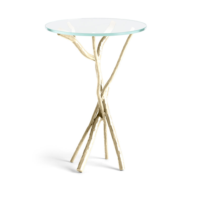 Brindille Glass Top Accent Table, Modern Brass