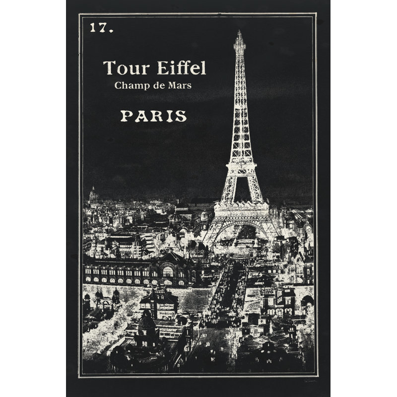 Black Blueprint Map Eiffel Tower, 46cm H x 30cm W x 3.8cm D