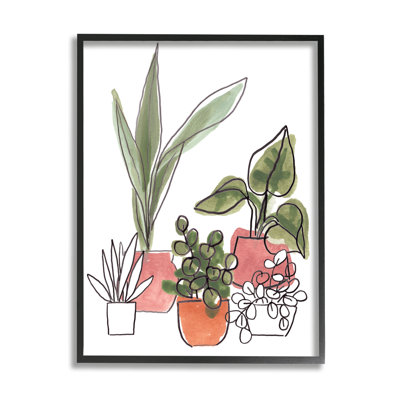 Plantes vertes dans des jardinières orange, feuillage abstrait moderne par June Erica Vess