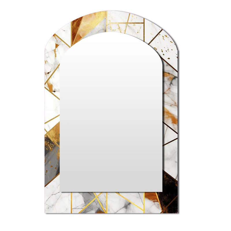 Exploring Golden Abstracted Symmetry V - Geometric Arch Unique Wall Mirror, Modern Asymmetrical Mirror, Printed Metal Art