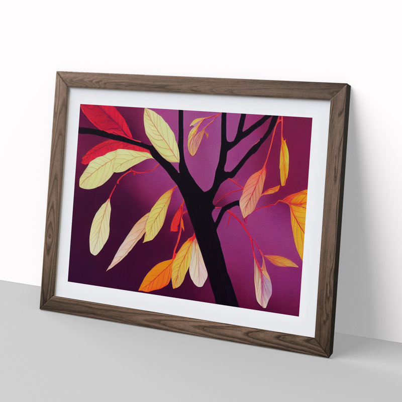 Tree Leaves - Single Picture Frame Print, 25cm H x 34cm W x 2cm D, Walnut Framed