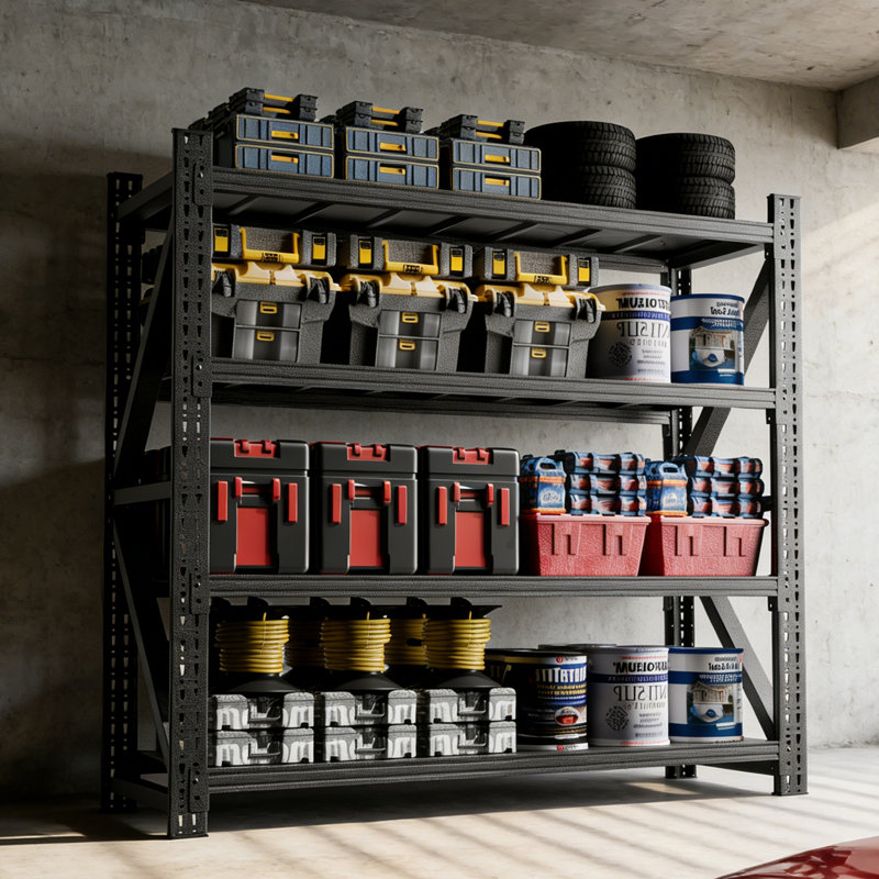 Étagère industrielle 5000LBS pour entrepôt, tablettes de garage réglables en métal robuste (H 69 po x l 71 po x P 23,7 po) Unité de rangement 5000LBS, noir