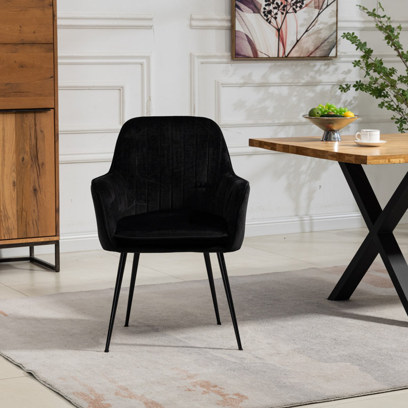 Anoek 47cm H Velvet Upholstered Dining Chair, Black