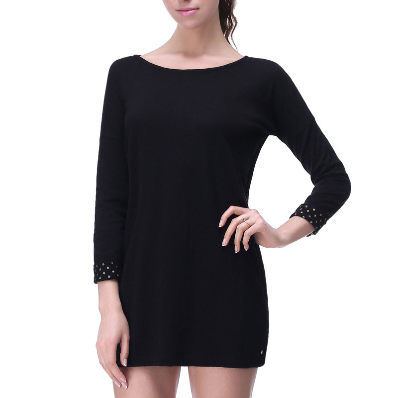 Chemisier à manches longues en coton pour femme, S, Noir