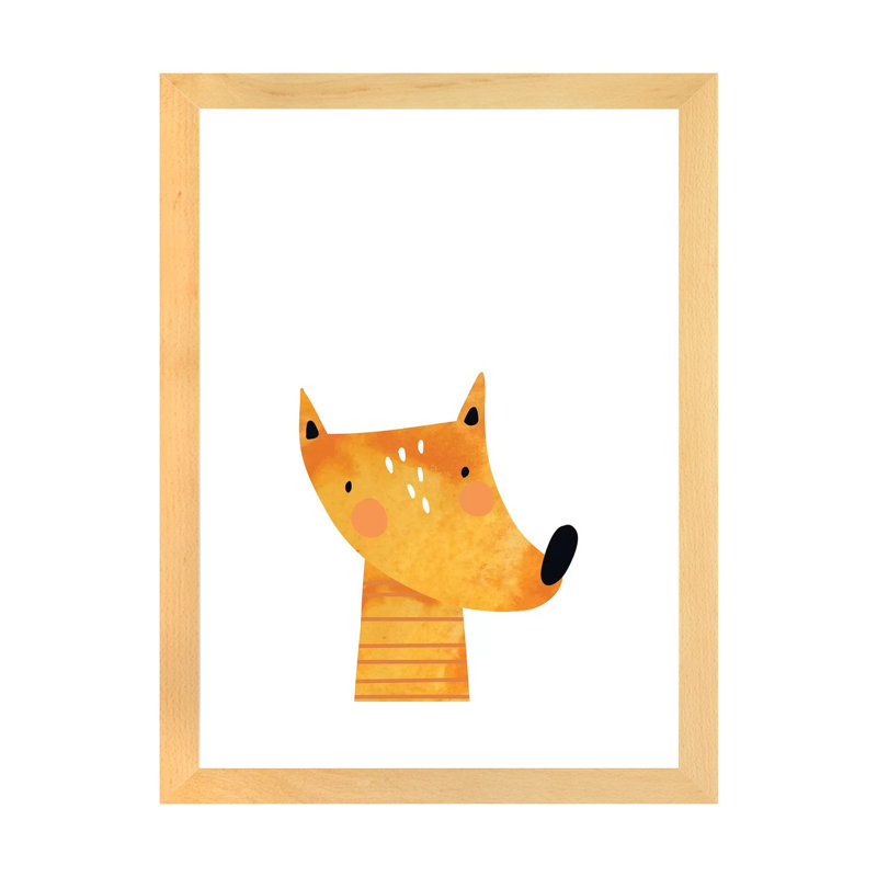 Renard - impression d'art graphique, Papier avec cadre beige, H 24 po x l 16 po x P 1 po, Blanc