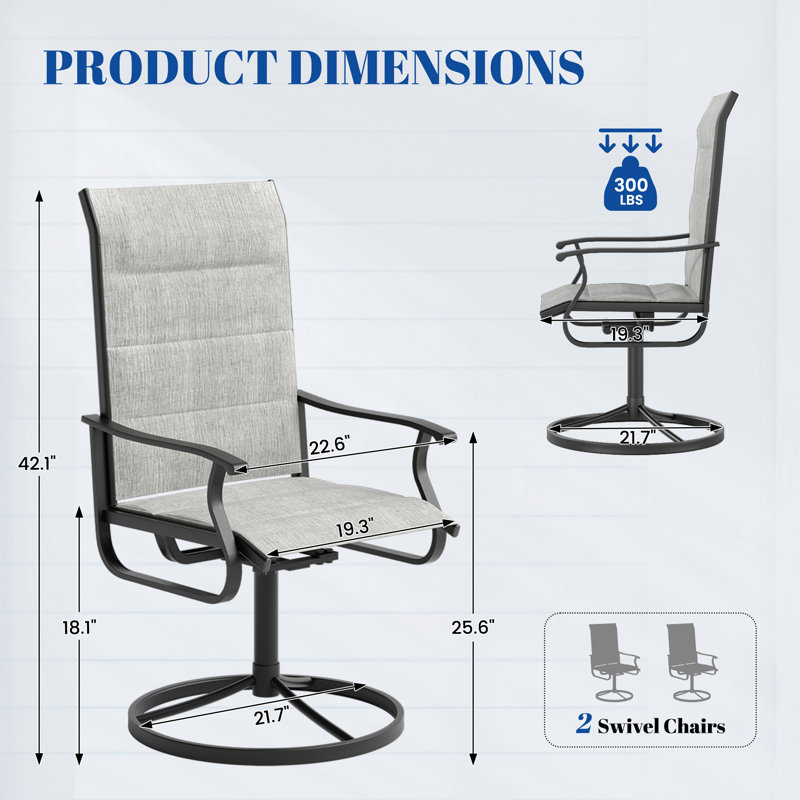 4 chaises de patio pivotantes d'extérieur 4 pièces, chaises de patio à structure en métal rotative à 360 ° avec tissu Teslin épaissi, chaises de terrasse pour l'extérieur avec accoudoirs pour terrasse et cour