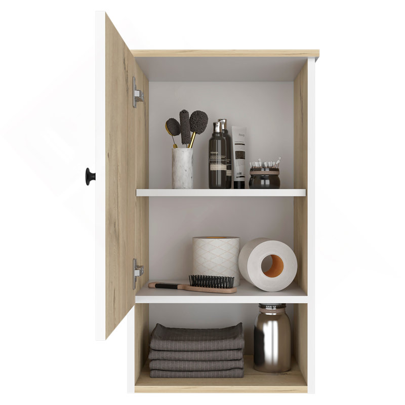Medicine Cabinet, Two Internal Shelves, Single Door, One Shelf, White/Light Brown