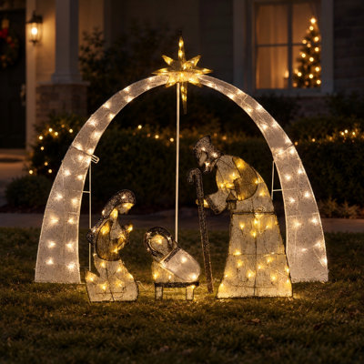 Décoration de Noël d'extérieur, crèche de Noël de 4,9 pi, décorations de Noël de Noël avec 115 lumières à DEL blanc chaud pour la fête de Noël