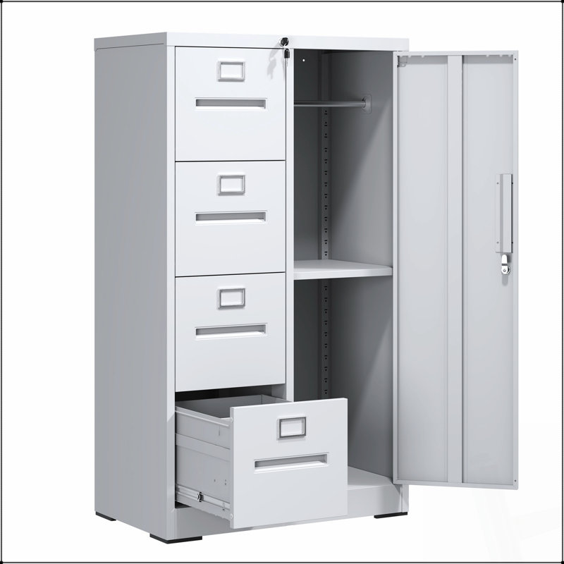 Classeur vertical en métal durable avec serrure, 4 tiroirs et 1 porte, parfait pour le bureau organisé et la maison, White