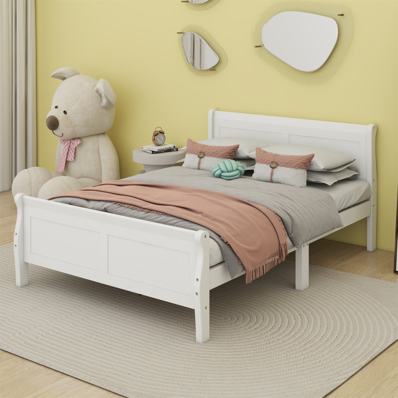 Lit plateforme en bois massif Kirbee, Blanc, Plein